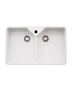 Provincial Large Double Bowl Sink in White Ceramic