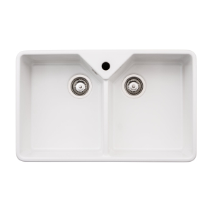 Provincial Large Double Bowl Sink in White Ceramic